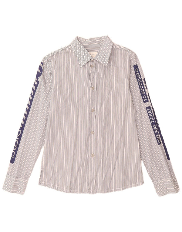 Diesel Womens Graphic Shirt UK 14 Large Navy Blue Pinstripe Cotton
