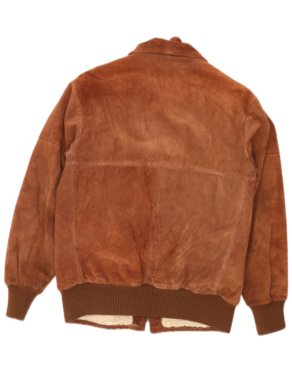 Piccini Mens Bomber Suede Jacket IT 48 Medium Brown Leather Retro