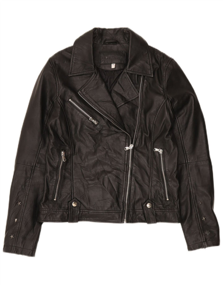 Conbipel Womens Leather Biker Jacket IT 40 Small Black Leather
