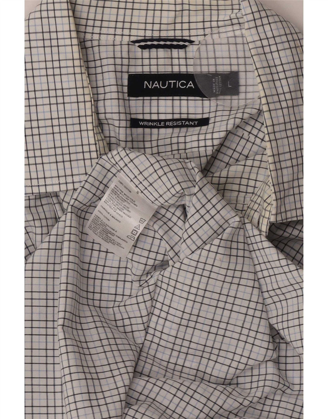 Nautica Mens Shirt Large White Check Cotton