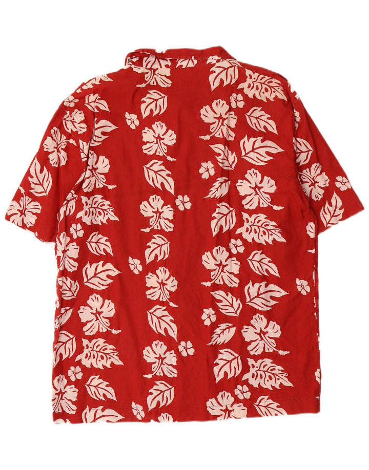 VINTAGE Mens Hawaiian Short Sleeve Shirt Large Red Floral Cotton