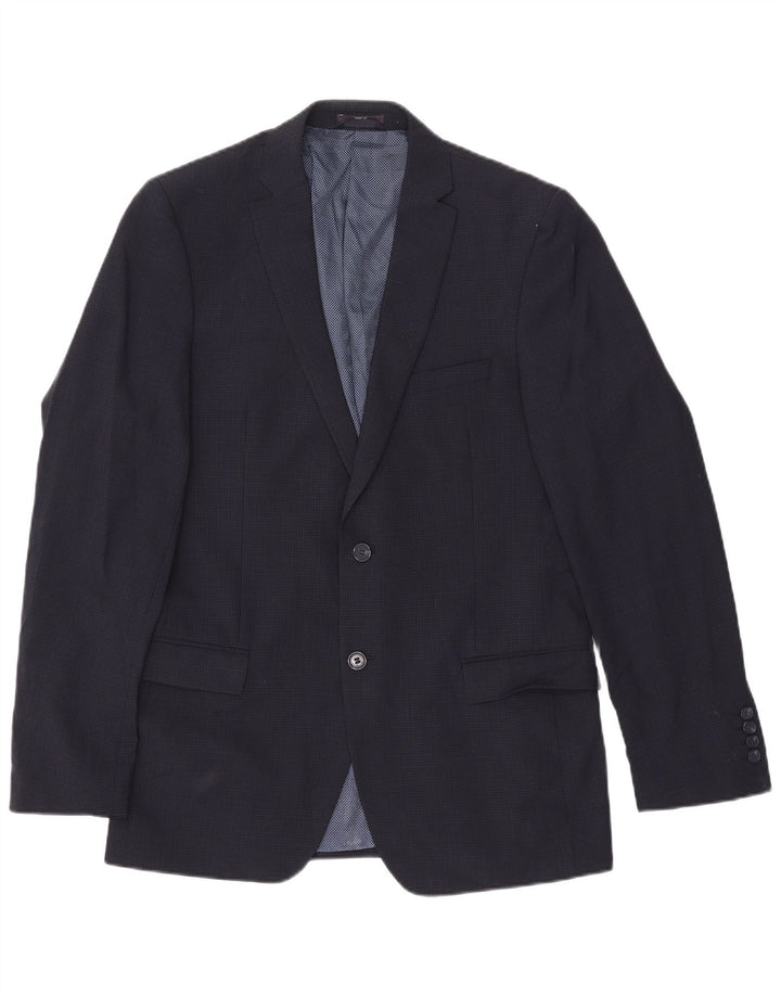 Marks & Spencer Mens 2 Button Blazer Jacket UK 40 Large Navy Blue Check