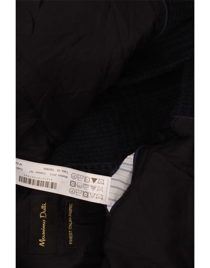 Massimo Dutti Mens Overcoat EU 48 Medium Navy Blue Houndstooth Wool