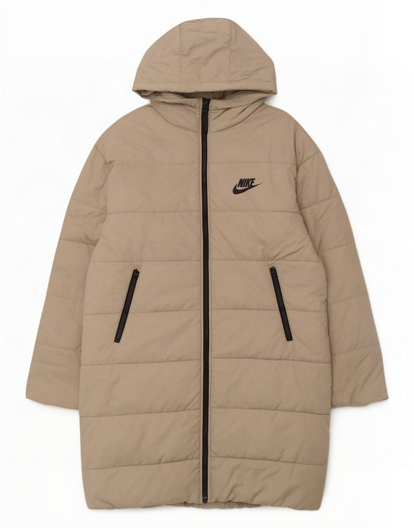 Nike Womens Oversized Graphic Hooded Padded Coat UK 6 XS Beige
