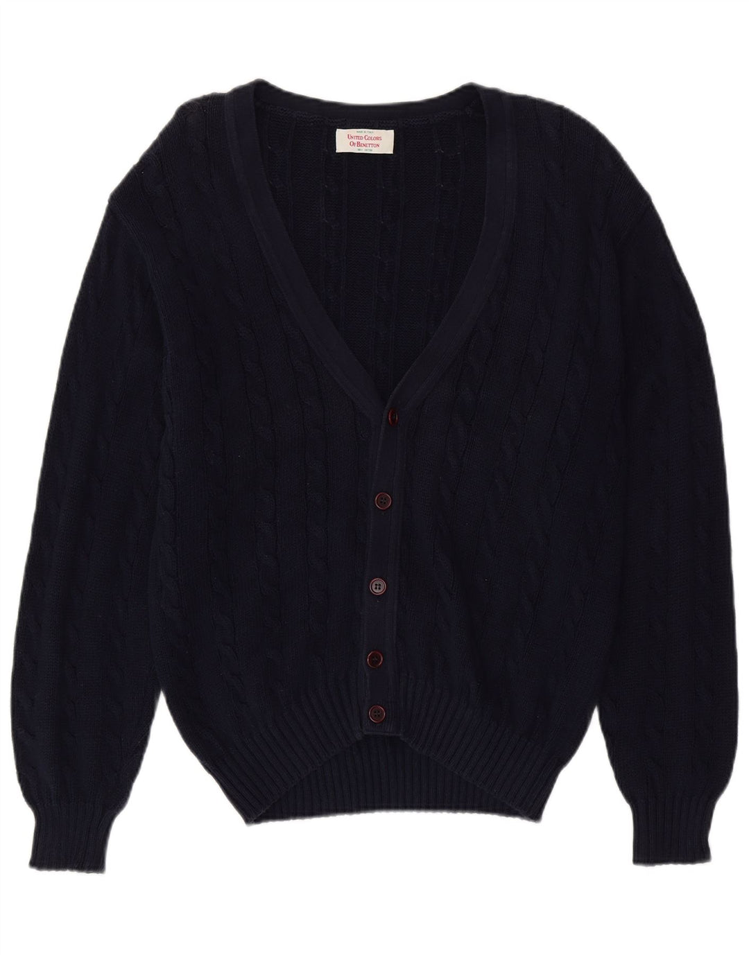 BENETTON Mens Cardigan Sweater Large Navy Blue Cotton