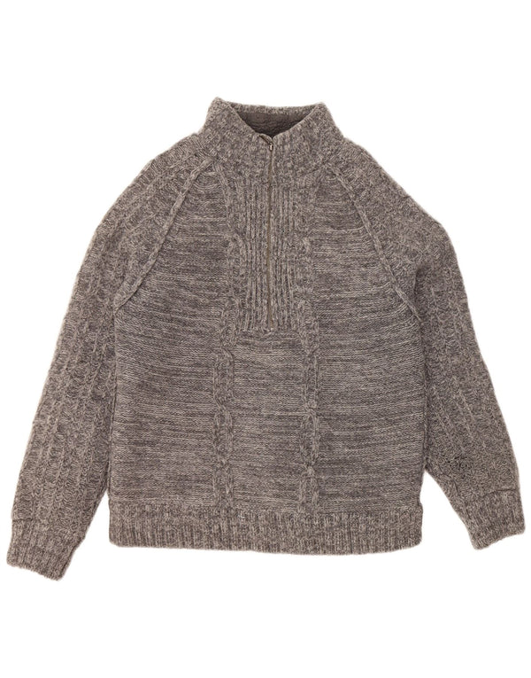 FAT FACE Mens Zip Neck Jumper Sweater Large Grey Lambswool