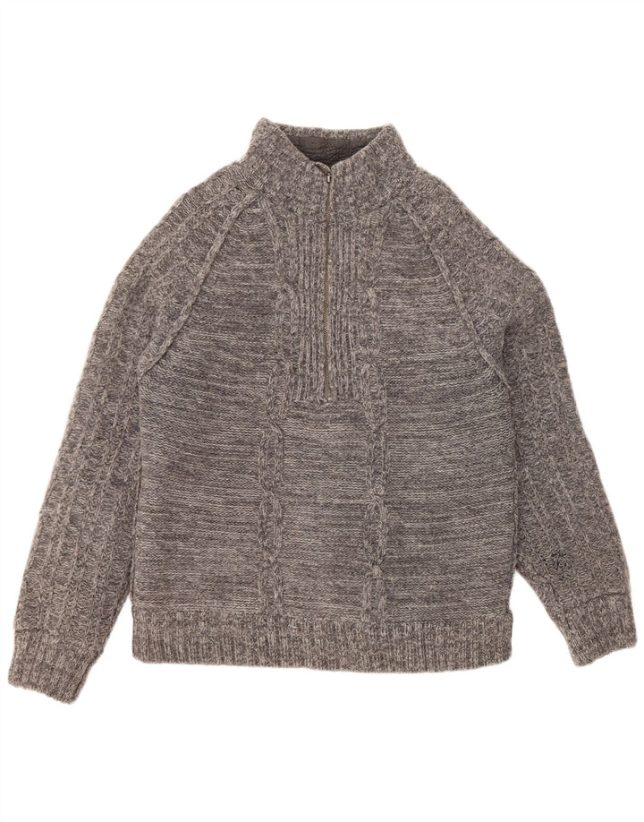 FAT FACE Mens Zip Neck Jumper Sweater Large Grey Lambswool