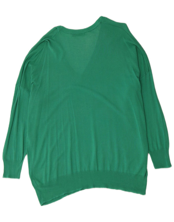 Zara Womens Oversized V-Neck Jumper Sweater UK 14 Medium Green Cotton