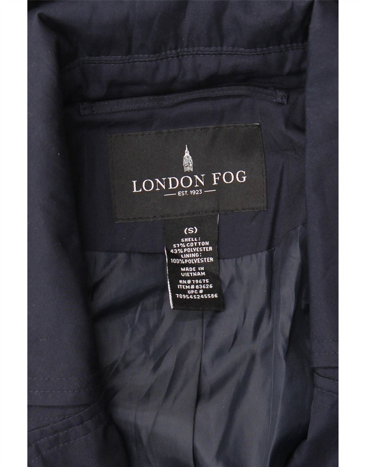 LONDON FOG Womens Hooded Trench Coat UK 10 Small Navy Blue Cotton
