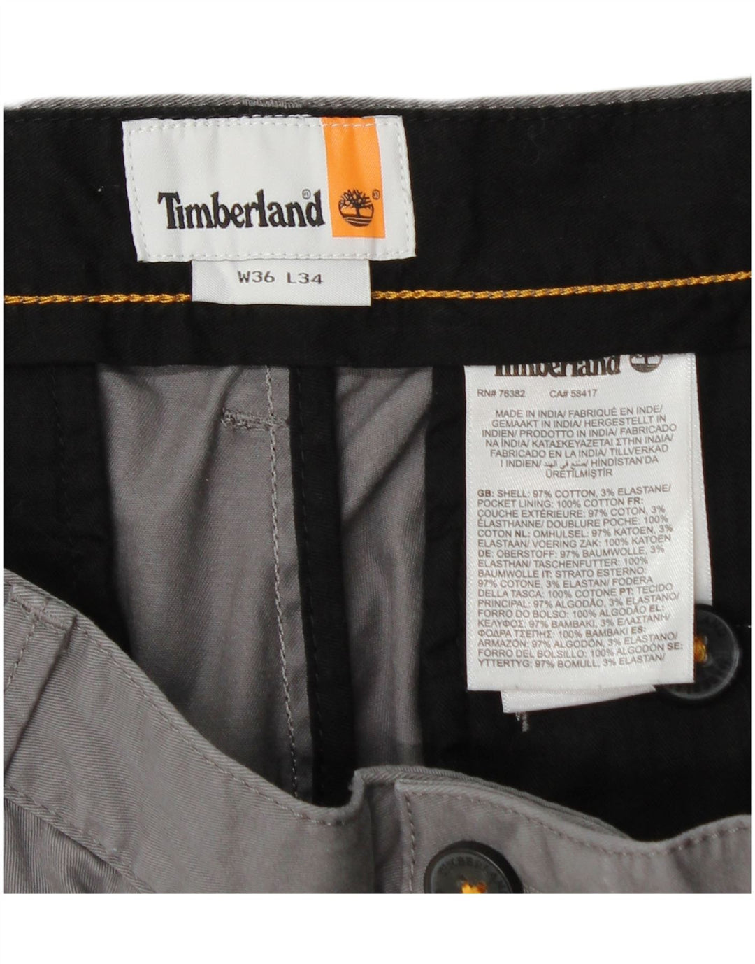 TIMBERLAND Mens Slim Chino Trousers W36 L34 Grey Cotton