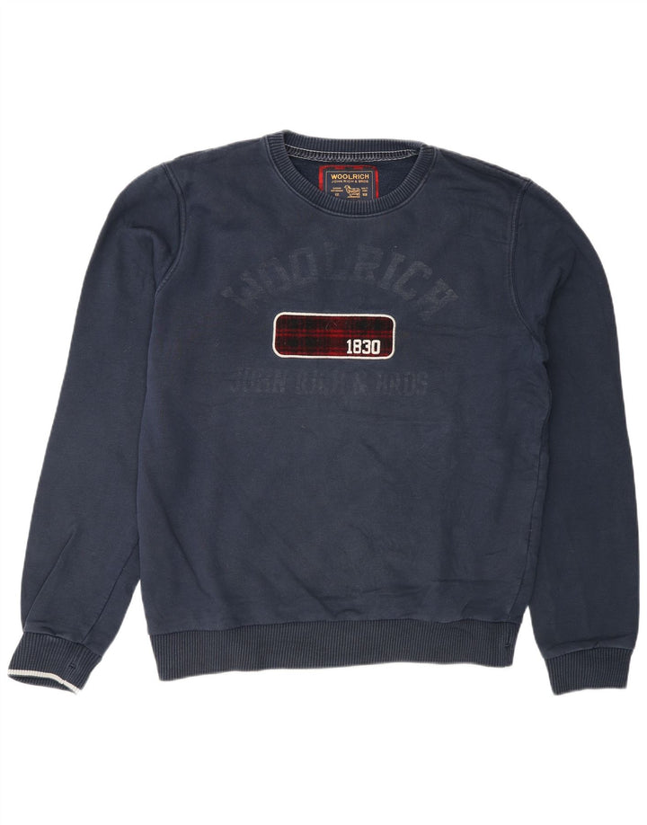 Woolrich Mens Graphic Sweatshirt Jumper Large Navy Blue Cotton