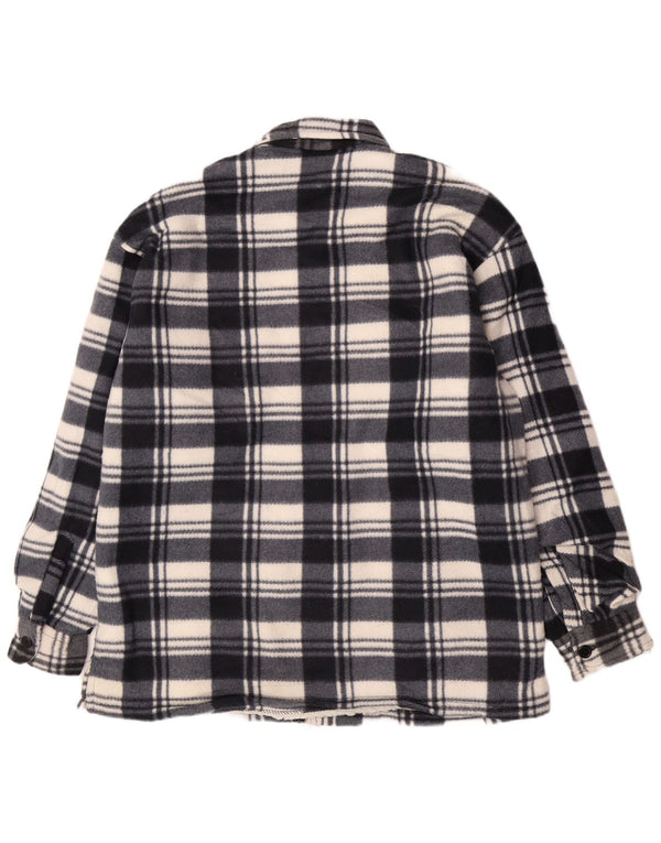 Vintage Mens Sherpa Flannel Utility Jacket UK 46 3XL Navy Blue Plaid Cotton