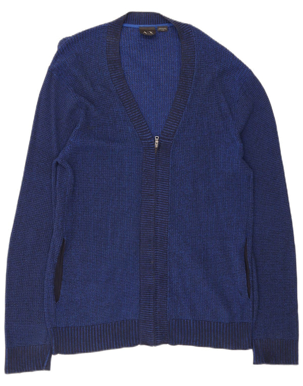 Armani Exchange Mens Full Zip Neck Jumper Sweater XL Navy Blue Rayon
