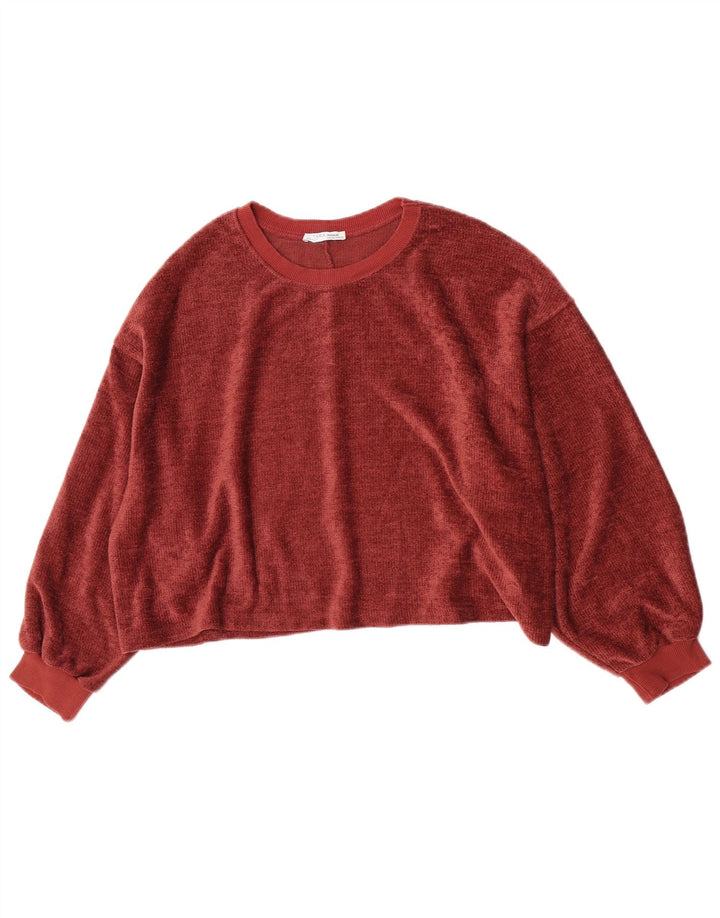 Zara Womens Oversized Crop Velour Sweatshirt Jumper UK 14 Medium Burgundy