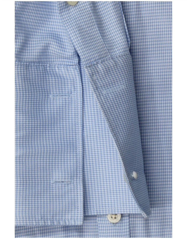 Moss 1851 Mens Slim Fit Formal Shirt Size 38 15 Medium Blue Houndstooth