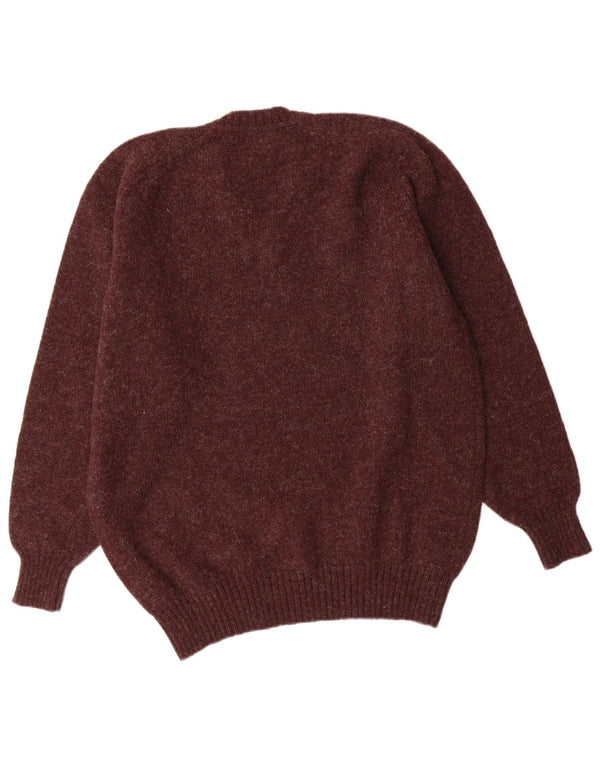 CONTE OF FLORENCE Mens V-Neck Jumper Sweater Large Burgundy Virgin Wool