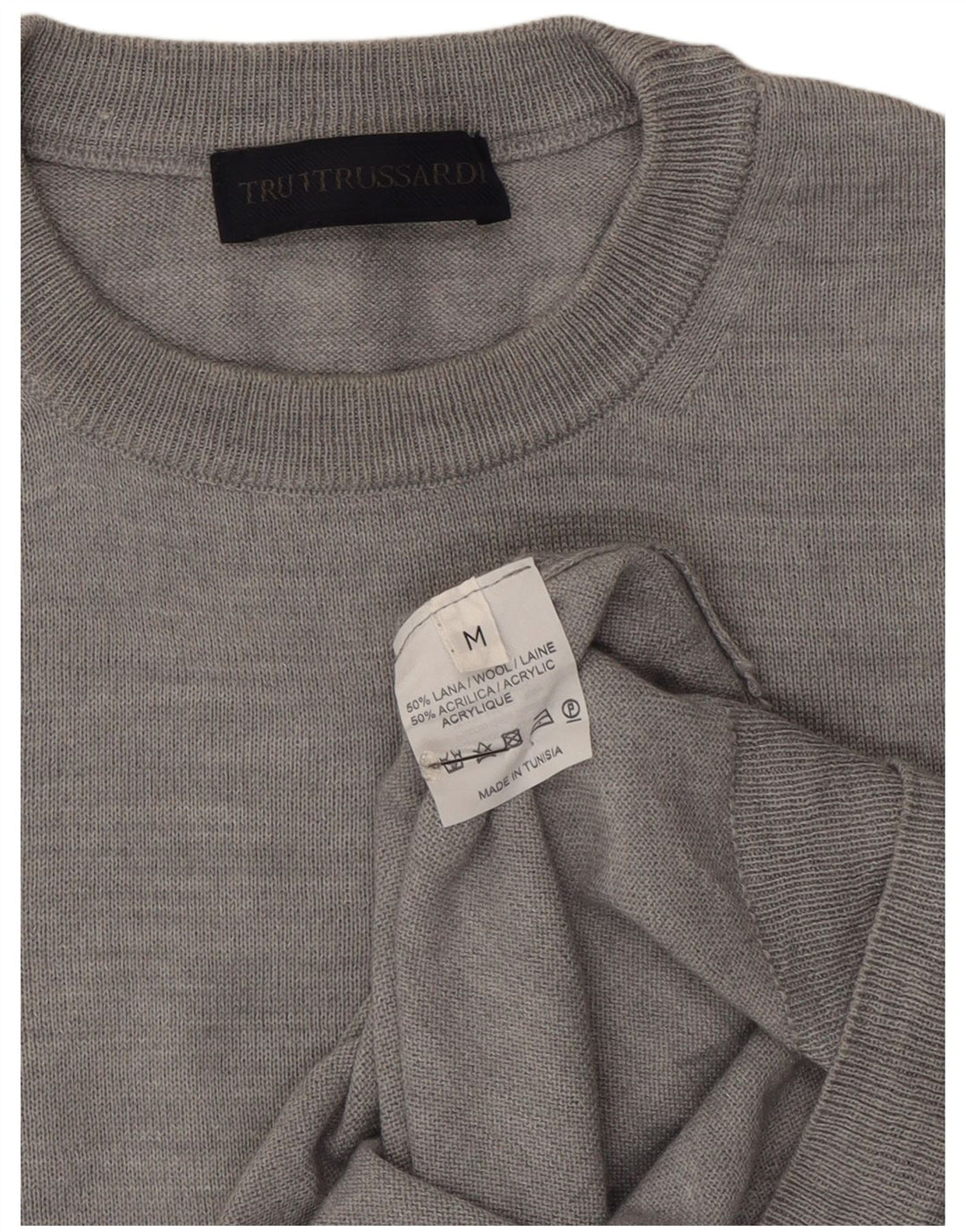 Trussardi Mens Crew Neck Jumper Sweater Medium Grey Wool