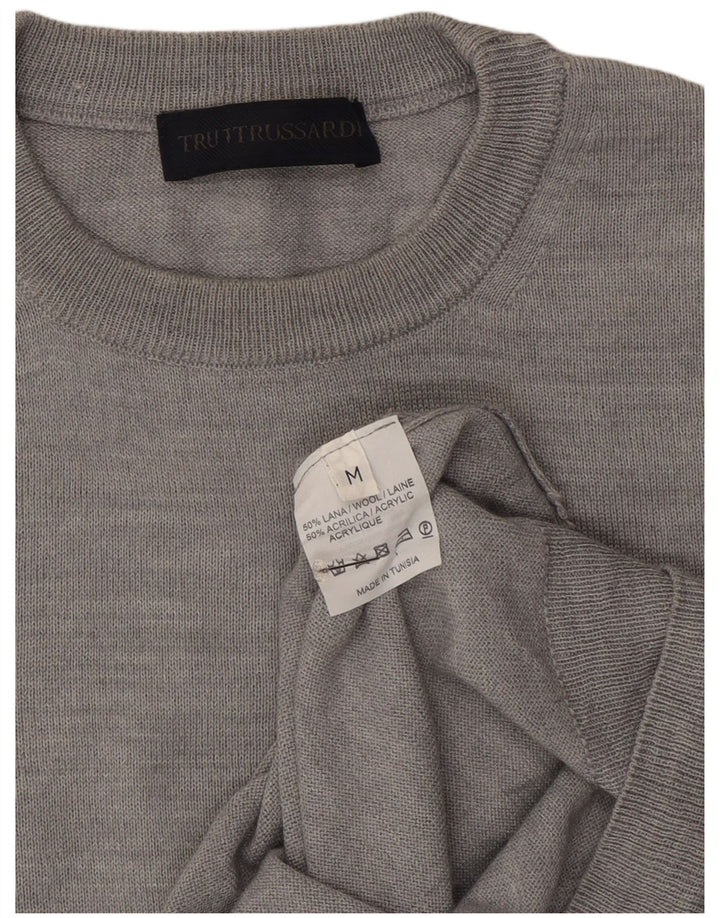 Trussardi Mens Crew Neck Jumper Sweater Medium Grey Wool