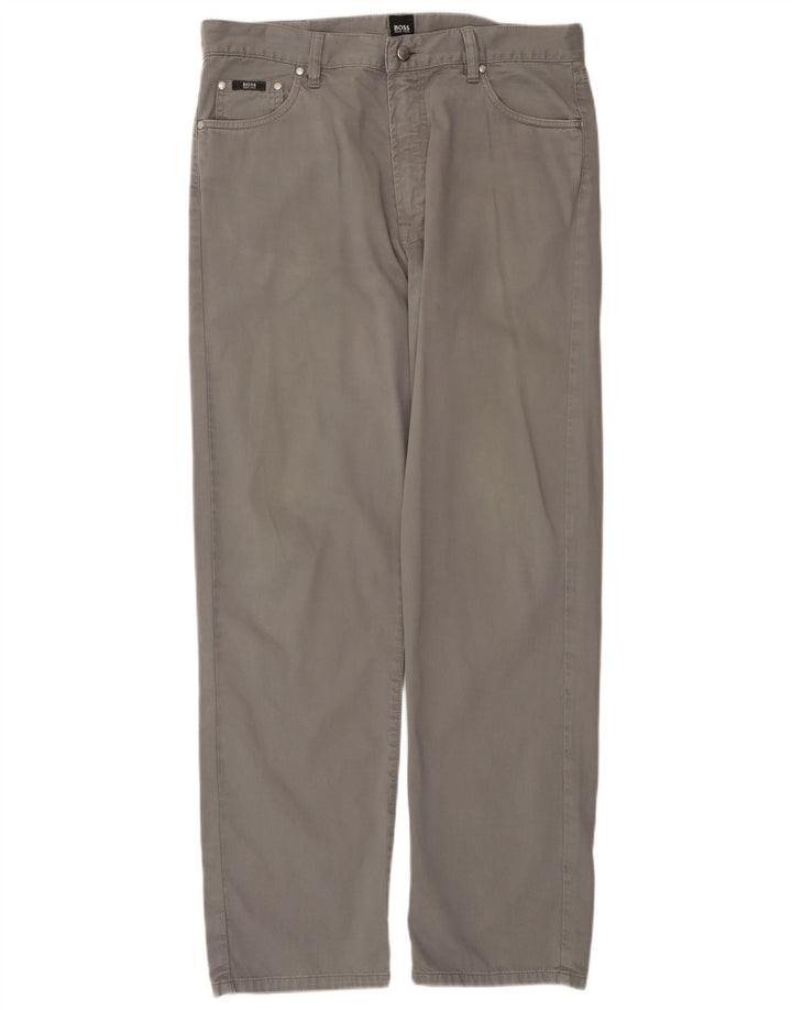 HUGO BOSS Mens Arkansas Straight Casual Trousers W36 L32 Grey Cotton