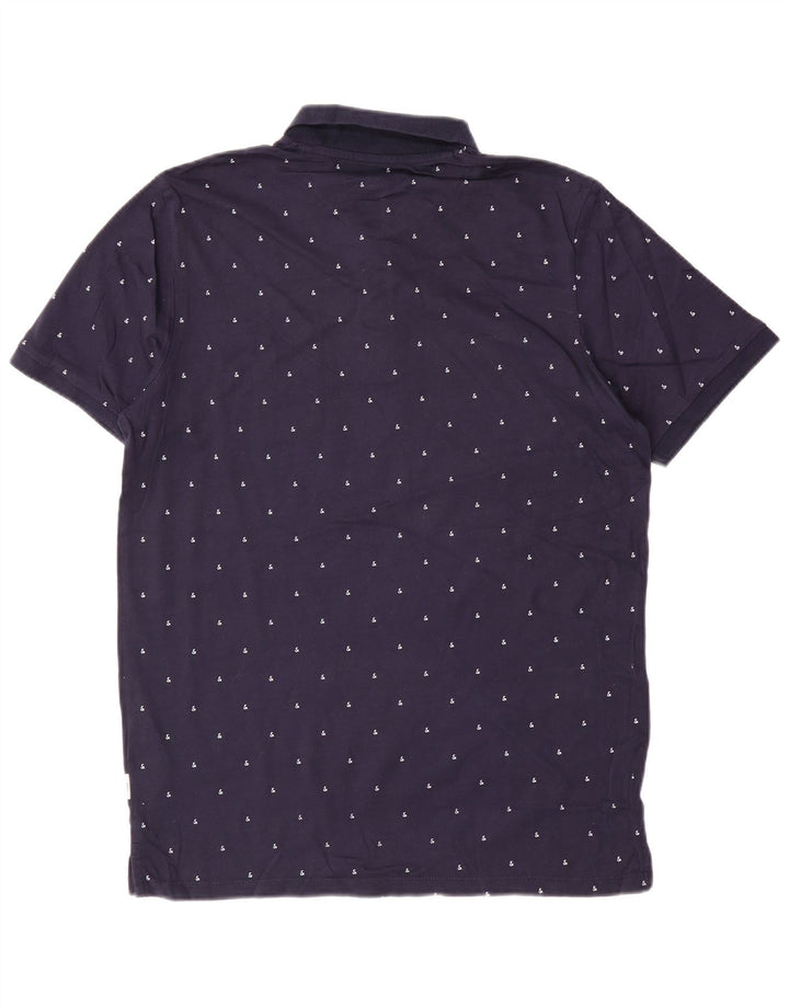 JACK & JONES Mens Slim Fit Polo Shirt Large Navy Blue Spotted Cotton
