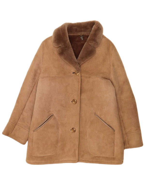 Vintage Womens Shearling Coat UK 16 Large Beige Sheepskin