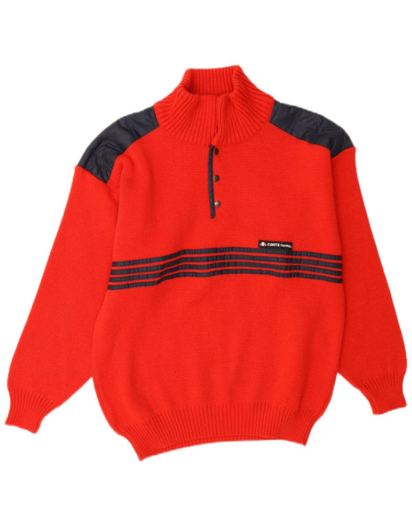 Vintage Mens Button Neck Jumper Sweater IT 48 Medium Red Colourblock