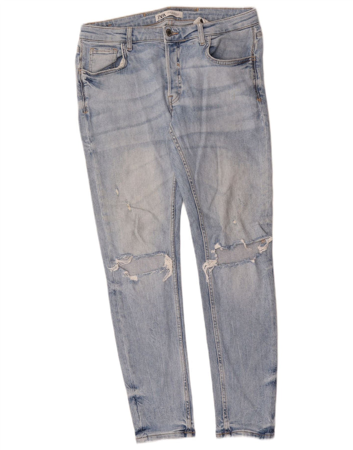 Zara Mens Distressed Slim Jeans EU 40 Medium W31 L30 Blue Cotton
