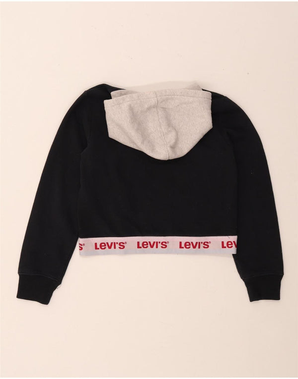 LEVI'S Girls Crop Graphic Hoodie Jumper 11-12 Years Black Colourblock