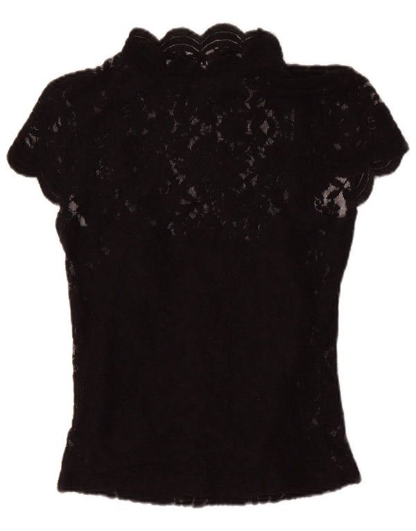 Zara Womens Lace Blouse Top UK 8 Small Black Floral Polyester
