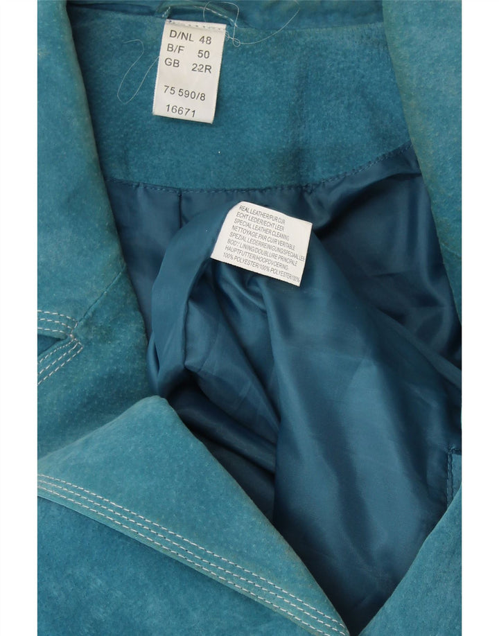 VINTAGE Womens 4 Button Suede Blazer Jacket UK 22 3XL Blue Leather