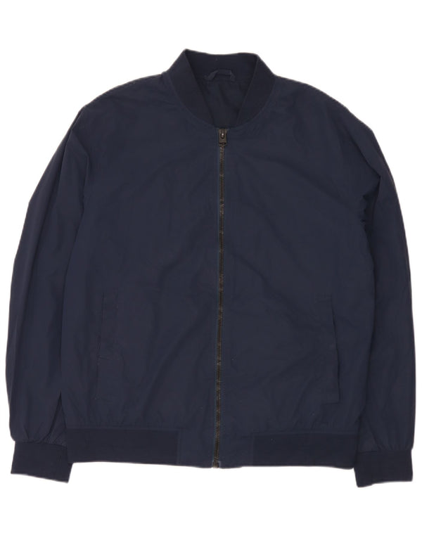 Zara Mens Bomber Jacket UK 40 Large Navy Blue Polyester