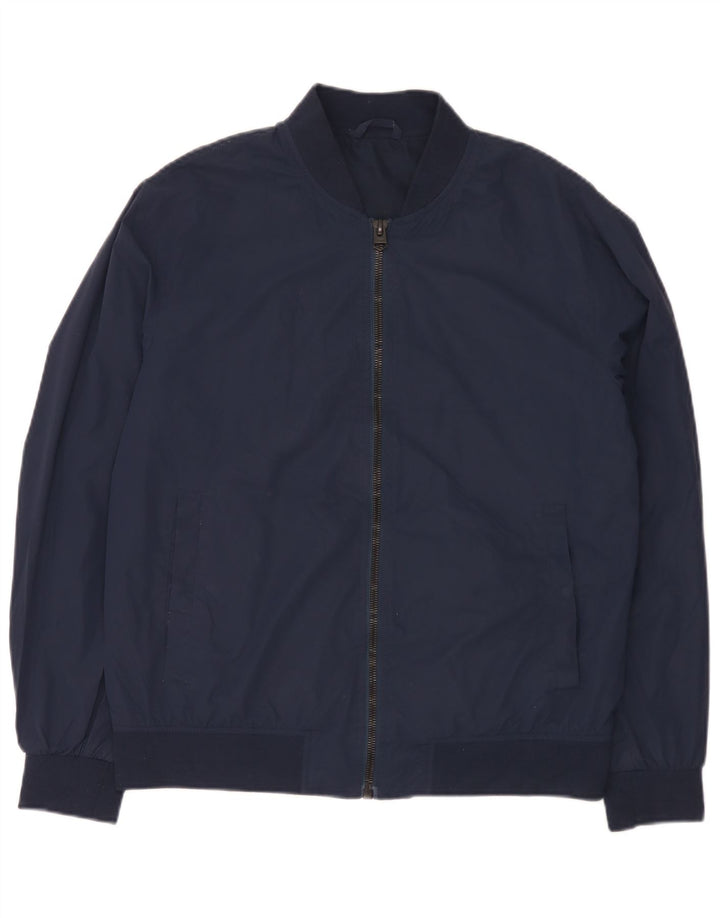Zara Mens Bomber Jacket UK 40 Large Navy Blue Polyester