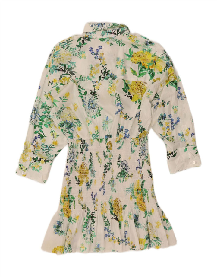 ZARA Womens 3/4 Sleeve Pullover Shirt Dress UK 10 Small White Floral