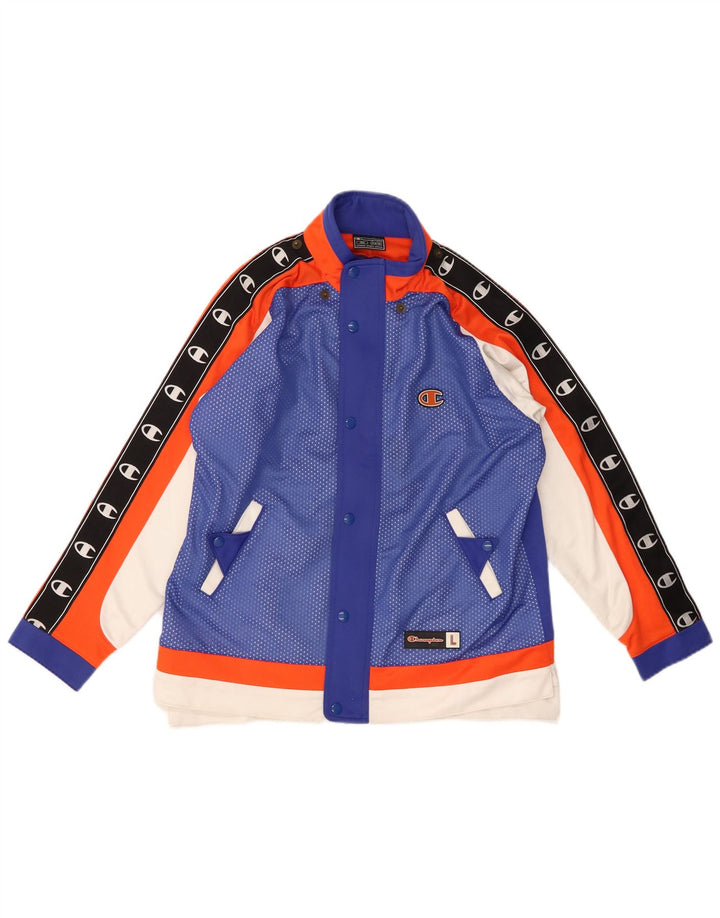 CHAMPION Boys Graphic Tracksuit Top Jacket 11-12 Years Blue Colourblock