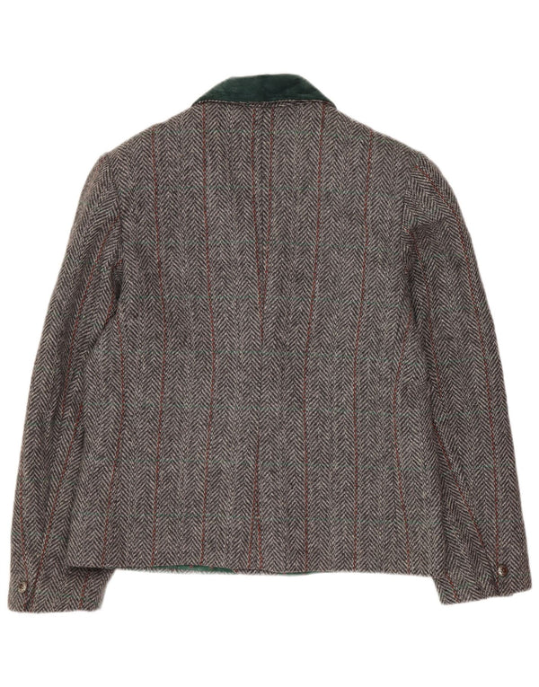Vintage Womens Double Breasted Blazer Jacket UK 14 Medium Grey Herringbone