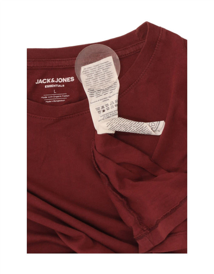 JACK & JONES Mens T-Shirt Top Large Maroon Cotton