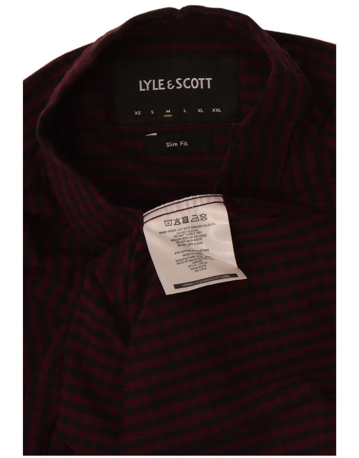 Lyle & Scott Mens Slim Fit Shirt Medium Burgundy Gingham Cotton