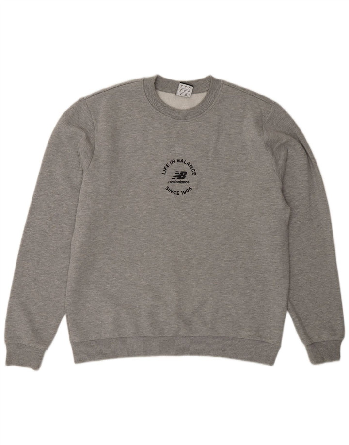 New Balance Mens Graphic Sweatshirt Jumper Small Grey Cotton