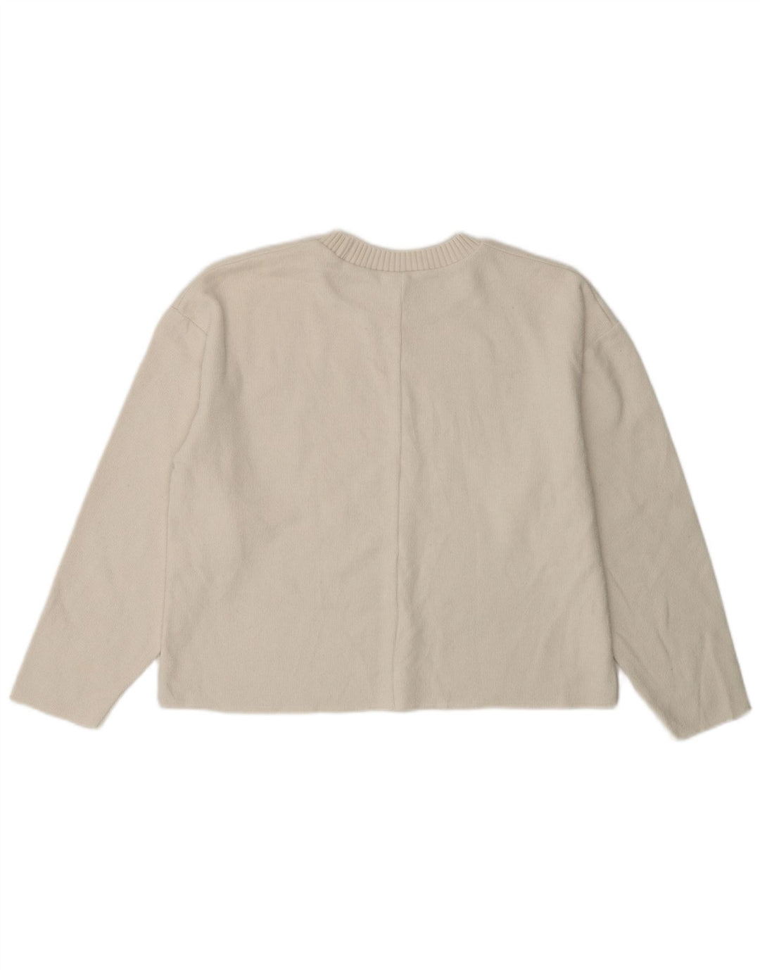 ZARA Womens Oversized Crop Crew Neck Jumper Sweater UK 10 Small White