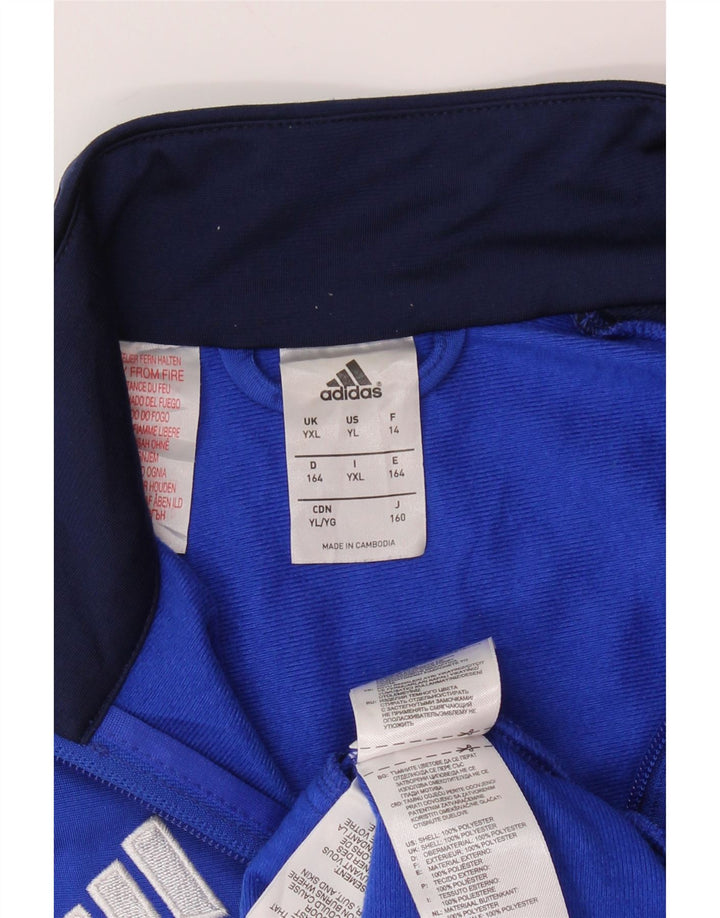 ADIDAS Boys Tracksuit Top Jacket 13-14 Years XL Blue Colourblock Polyester