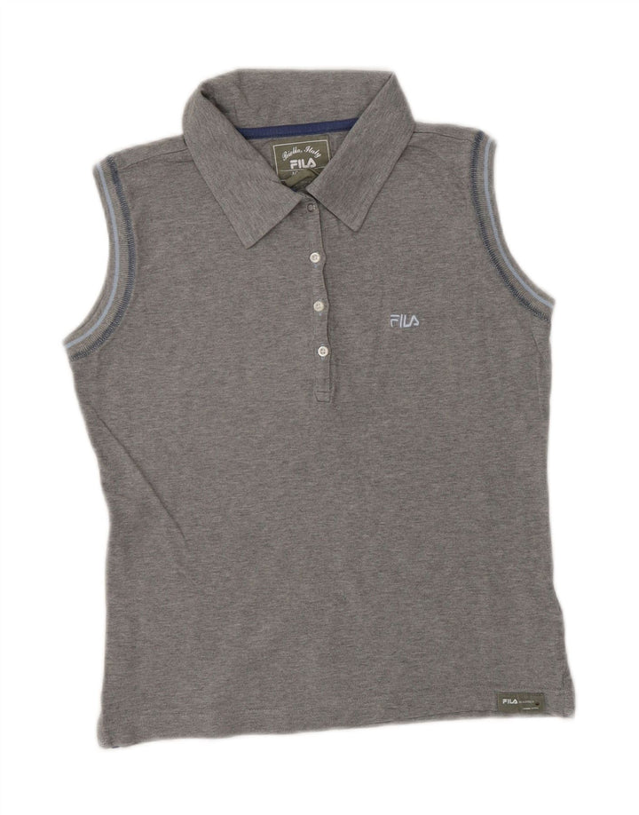 FILA Womens Crop Sleeveless Polo Shirt UK 10 Small Grey Cotton