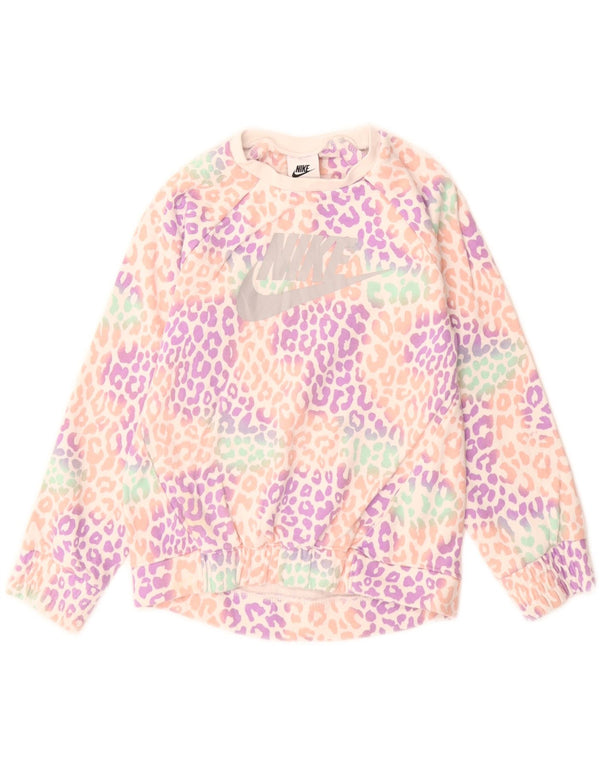 NIKE Girls Sweatshirt Jumper 6-7 Years Large Multicoloured Animal Print