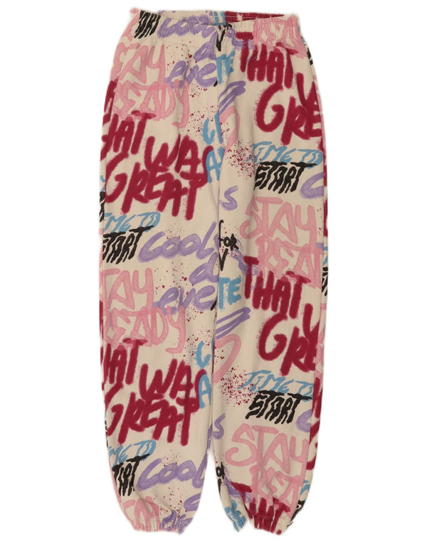 ZARA Girls Graphic Tracksuit Trousers Joggers 13-14 Years Off White Cotton