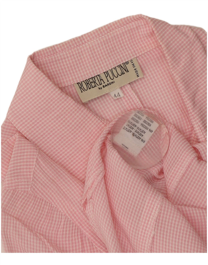 Roberta Puccini Womens Short Sleeve Shirt Blouse IT 44 Medium Pink Gingham