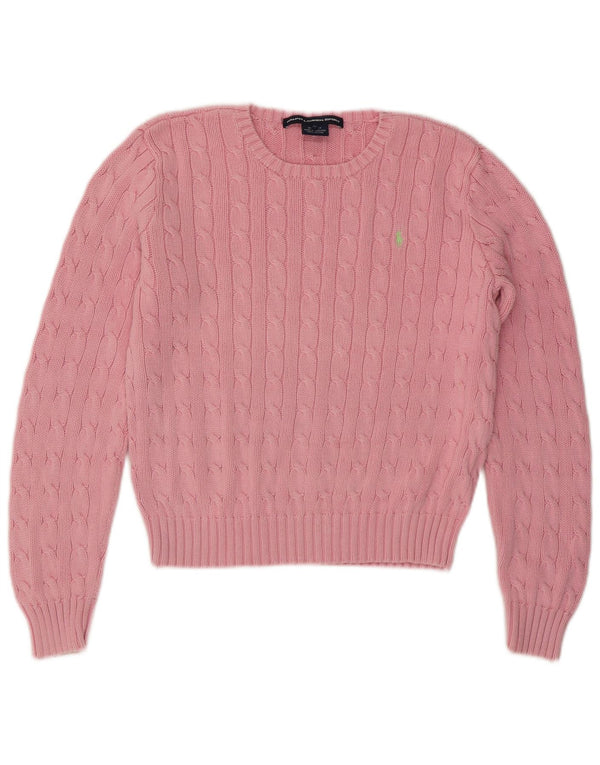 RALPH LAUREN Womens Crop Crew Neck Jumper Sweater UK 14 Large Pink
