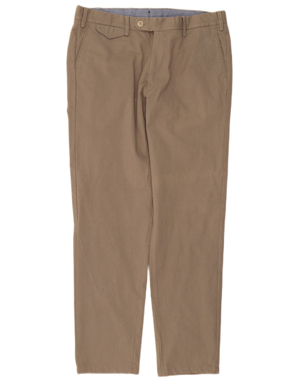 Massimo Dutti Mens Straight Suit Trousers EU 42 Large W32 L29 Beige Cotton