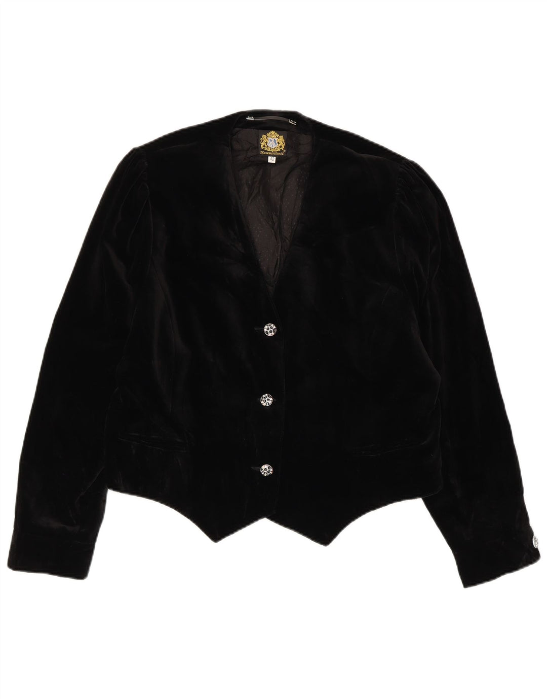 HAMMERSCHMID Womens Velvet 3 Button Blazer Jacket EU 42 Large Black Cotton