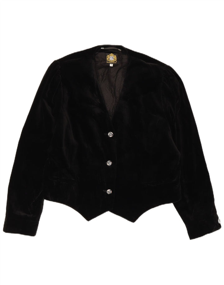 HAMMERSCHMID Womens Velvet 3 Button Blazer Jacket EU 42 Large Black Cotton