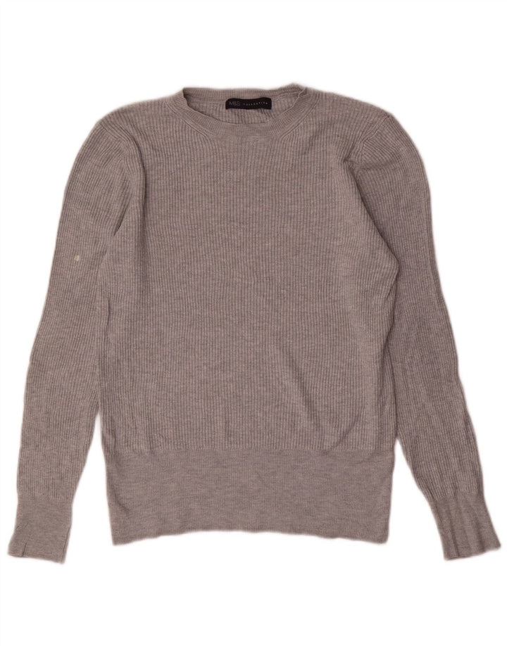 Marks & Spencer Womens Crew Neck Jumper Sweater UK 12 Medium Grey Viscose