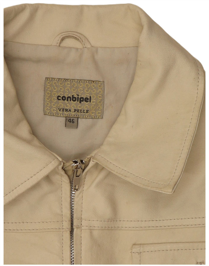 Conbipel Womens Leather Jacket IT 46 Large Off White Leather
